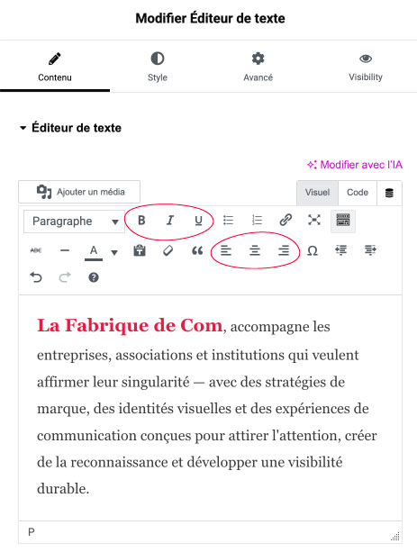 modifier contenu editeur texte def